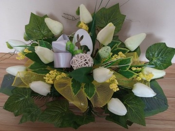 Stroik na cmentarz GRÓB kompozycja KOMPLET WIOSNA wielkanoc TULIPANY