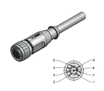 Wtyk żeński prosty M12 8-pin przewód 2m (43-10072)