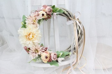 Осенний венок, украшение на дверь, украшение БЕЖЕВЫЙ