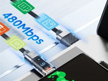 Кабель Tooki, 2 метра, USB A — Usb C, 6 А, 66 Вт, 2 м, синий ЖК-дисплей, метр.