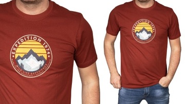 Koszulka męska HI-TEC ceglasta z nadrukiem klasyczna tshirt zergo bawełna L