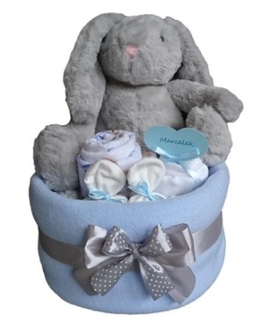 TORT Z PAMPERSÓW 2 PREZENT Z PIELUCH BABY SHOWER NARODZINY DUŻA MASKOTKA