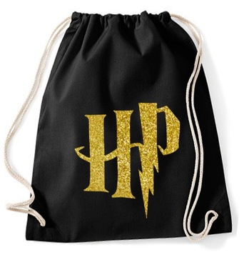 Worek Harry Potter czarny ze złotym logo HP brokat