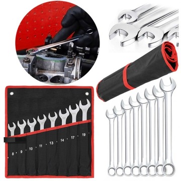Zestaw Kucz Klucze PŁASKIE OCZKOWE 8-19mm Komplet Kluczy Płaskich Pokrowiec