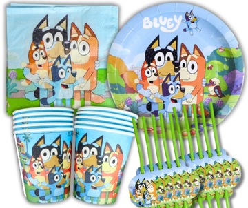 ТАРЕЛКИ + КРУЖКИ Bluey Bingo BIRTHDAY собаки x20