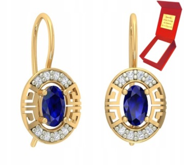 ЭЛЕГАНТНЫЕ СЕРЬГИ С САПФИРОМ 585 ПРОБЫ С ЗОЛОТОМ С ЦИРКОНИЕМ