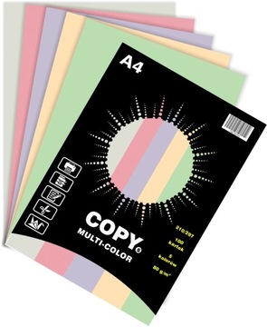 Papier kolorowy A4 mix 5 kolor pastelowy 100 ark