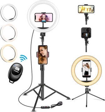 LAMPA PIERŚCIENIOWA LED 10'' Z STATYWEM I UCHWYTEM