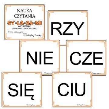 SYLABY WIELOZNAKI *dwuznaki z samogłoską* DRUKOWANE * 68 kart + dwuznaki