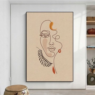 Абстрактное Лицо Искусства Одной Линии Листья Винтаж