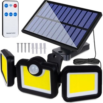 MOCNA LAMPA SOLARNA 171 LED 3w1 CZUJNIK RUCHU ZMIERZCHU OSOBNY PILOT ZDALNY