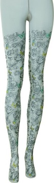 CALZEDONIA RAJSTOPY wzory TATUAŻ motyle SZARE 1/2