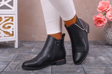 CZARNE BOTKI DAMSKIE SZTYBLETY SKÓRA BUTY PŁASKIE