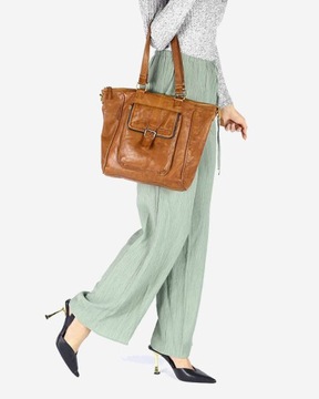 Skórzana torba damska vintage shopper miejski camel - MARCO MAZZINI vs95b