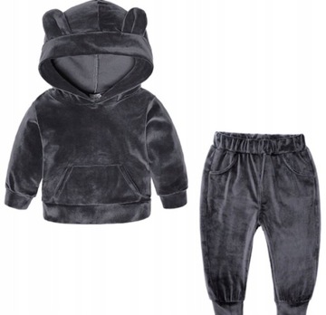 KOMPLET WELUROWY BLUZA Z KAPTUREM SPODNIE DRESY