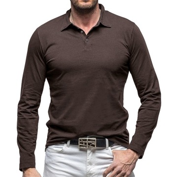 Męski t-shirt z klapami, wykonany z czystej bawełny, z długim rękawem