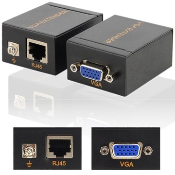 Przedłużacz sygnału / EXTENDER VGA za pomocą RJ45 do 60m obrazu skrętką