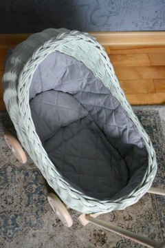 Плетеная коляска для кукол MINT, толкатель + постельное белье