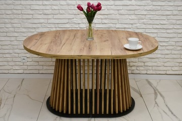 owalny stół 100x140 rozkładany 240 cm dąb kraft złoty lamele czarne