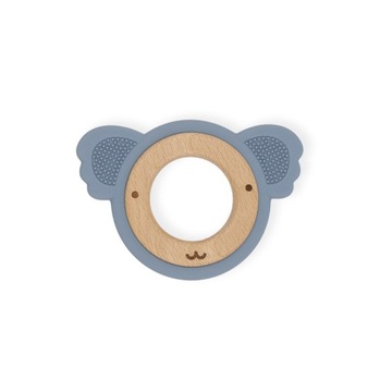 Gryzak drewniany na ząbkowanie, sensoryczny, drewno silikon Koala Niebieski