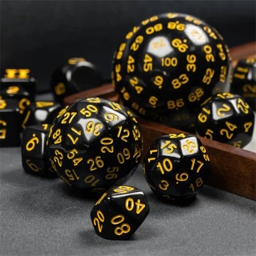 KOSTKI RPG CZARNO-ŻÓŁTY ZESTAW 15 KOŚCI KOSTEK