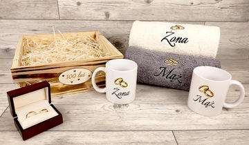 СВАДЕБНЫЙ ПОДАРОЧНЫЙ НАБОР ПОЛОТЕНЦА КРУЖКИ МУЖ ЖЕНА СВАДЬБА