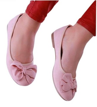 Lekkie buty damskie zamszowe różowe balerinki baleriny z kokardką 13467