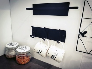 WIESZAK ŚCIENNY DO KUCHNI UCHWYT NA ŚCIERKI AKCESORIA 3 HAKI CZARNY METAL