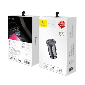 АВТОМОБИЛЬНОЕ ЗАРЯДНОЕ УСТРОЙСТВО BASEUS GRAIN MINI 2XUSB ЧЕРНОЕ 3.1А С ПОДСВЕТКОЙ