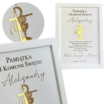 PREZENT NA KOMUNIE PAMIĄTKA PIERWSZEJ KOMUNII ŚWIĘTEJ PERSONALIZOWANY RAMKA