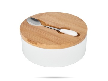 Cukiernica ceramiczna biała z łyżeczką TADAR