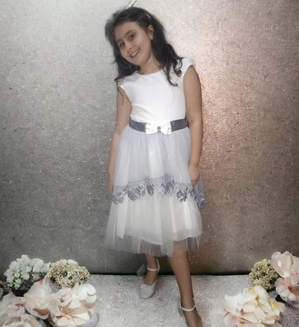 Свадебное причастное платье с серым тюлем и кружевом, польский производитель, размер 158