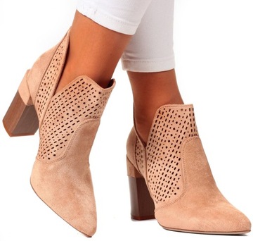 ELEGANCKIE BOTKI DAMSKIE BUTY Z WYCIĘCIEM SŁUPEK