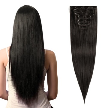 Włosy syntetyczne Clip In 57cm 8 taśm pasma #2 Real Soft bardzo ciemny brąz