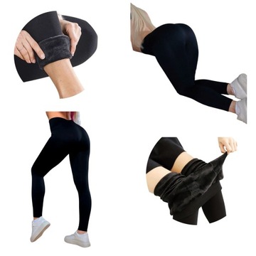 Legginsy Czarne Długie Damskie z Futerkiem zimowe Ocieplane getry L/XL