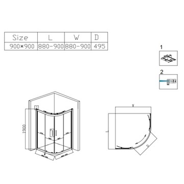 ПОЛУКРУГЛАЯ ДУШЕВАЯ КАБИНА BS01B ЧЕРНАЯ 90x90 СМ
