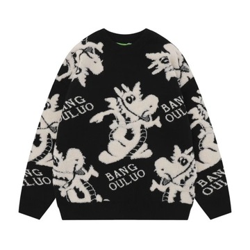 Autumn Winter Men's Cartoon Dinosaur Flocking Swea