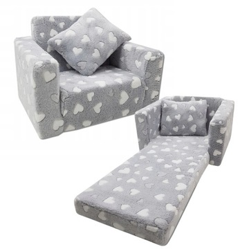 FOTELIK DLA DZIECI ROZKŁADANY FOTEL PLUSZOWY PUFA
