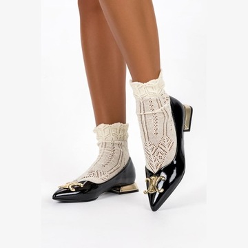 РАСКРАШЕННЫЕ БАЛЕТНИ ЖЕНСКИЕ С ДЕКОРАЦИЕЙ НА НИЗКОМ КАБЛУКЕ, КОЖАНАЯ Стелька 36