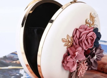 Piękna okrągła torebka wizytowa koktajlowa kwiaty ślub wesele PREZENT