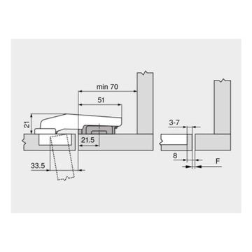 Параллельная петля Blum 35 x 11 мм СО ВСТРОЕННЫМ РЕЗКОМ + НАПРАВЛЯЮЩАЯ