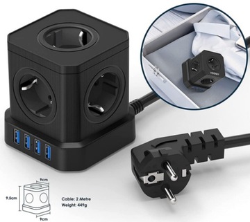SMART KOSTKA PRZEDŁUŻACZ 2M 4x GNIAZDO 4x USB LISTWA ZASILAJĄCA