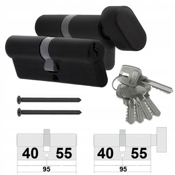 KOMLET WKŁADEK 40/55+G55/40 SYST. 1 KLUCZA CZARNE