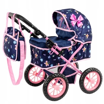 KINDERPLAY WÓZEK DLA LALEK GŁĘBOKI GONDOLA SKŁADANY TORBA + LALKA BOBAS