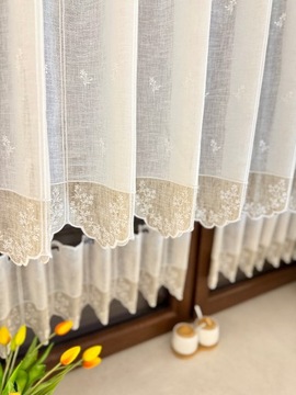 Firanka Kuchnia Biała Zazdrostka Beż Natura Haft wysokość 60 cm