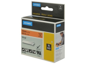 Dymo Rhino 18436, S0718500, 19 мм x 5,5 м, черный принт / оранжевая подложка,