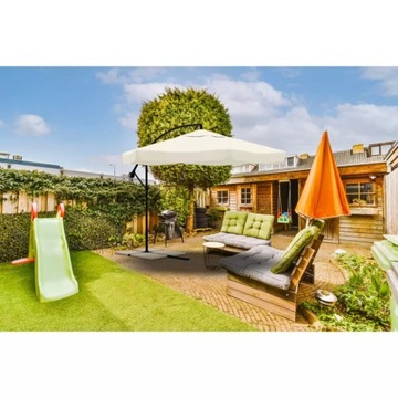DUŻY PARASOL OGRODOWY Z PODSTAWĄ REGULOWANY BEŻOWY 350CM + POKROWIEC