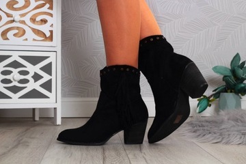 ЧЕРНЫЕ КОВБОЙСКИЕ БОТИНКИ ЖЕНСКИЕ НА ЗАМШЕВОМ КАБЛУКЕ