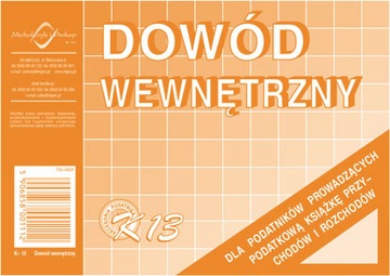 DOWÓD WEWNĘTRZNY DLA PROWADZĄCYCH KSIĘGĘ PRZYCHODÓW I ROZCHODÓW A6 K13
