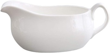 Bia?a cienka porcelanowa ?ódka do sosu z uchwytem i niekapi?c? wylewk?